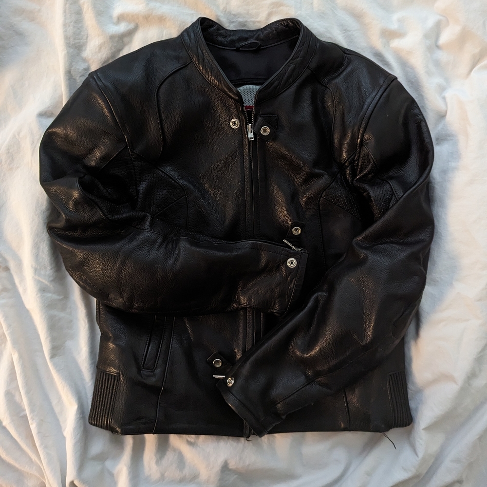 Fitted LEATHER Motorcycle Jacket w/ SAFETY ARMOR